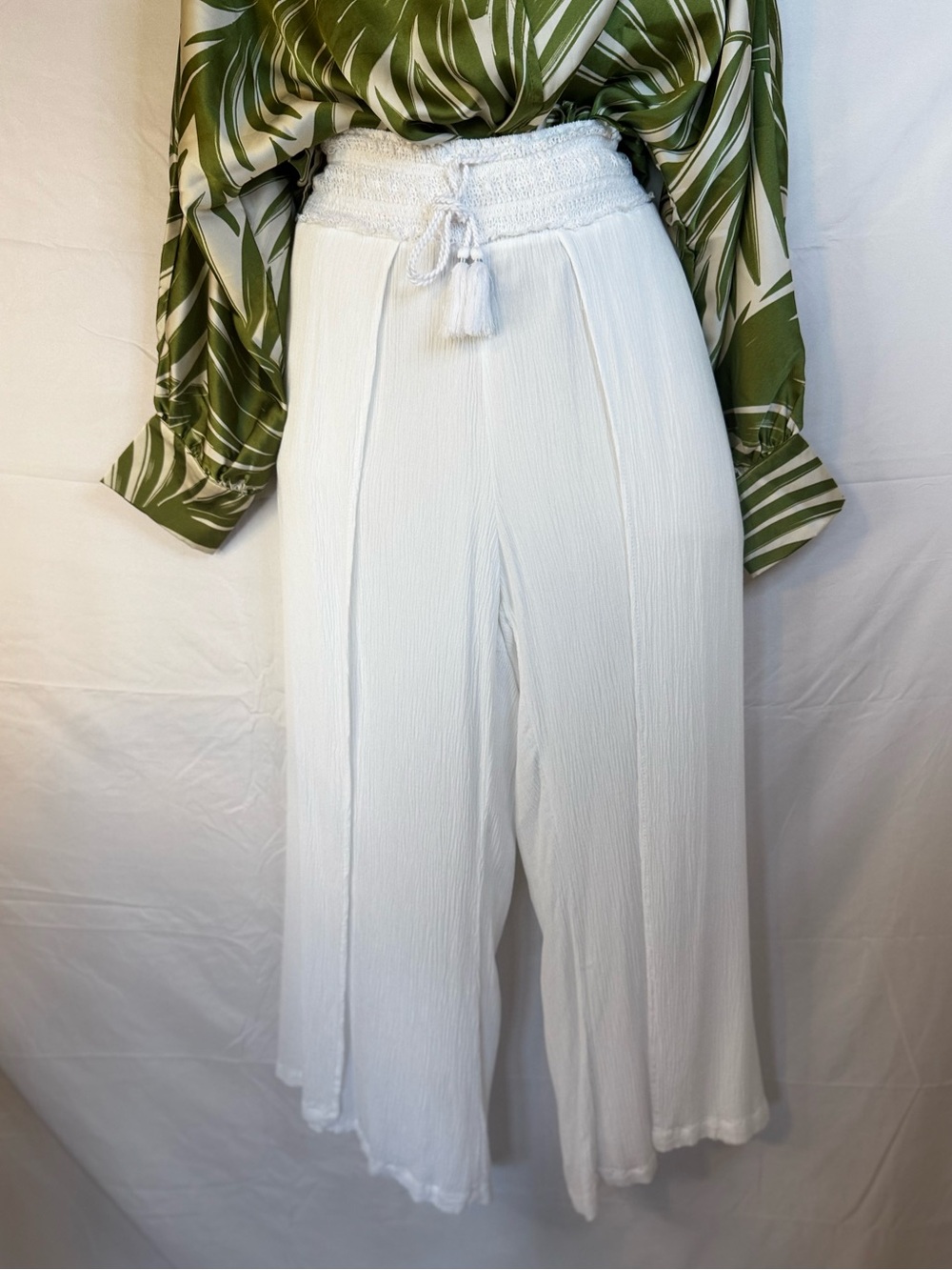 Boho Flowing Fly Away White Wide Gauze Leg Pants XL Summer Sale